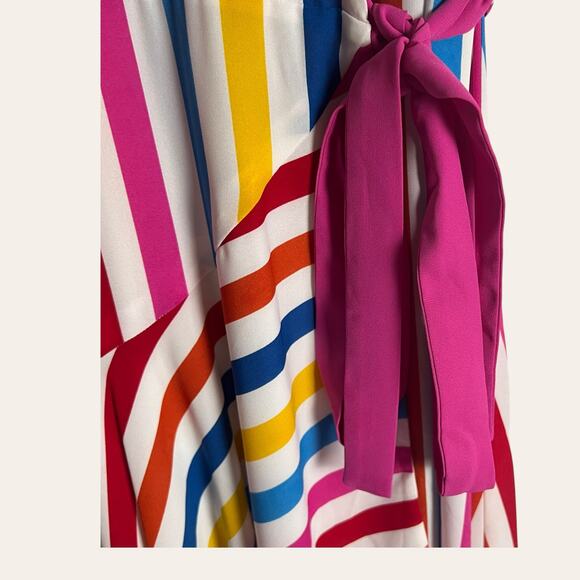 Color Me Courtney Taira Multicolor Striped Short Sleeve Wrap Midi Dress Size S - Picture 9 of 15